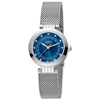Đồng Hồ Nữ Ferre Milano FM1L166M0011 Montre Blue Dial Quartz Ladies Watch Màu Bạc