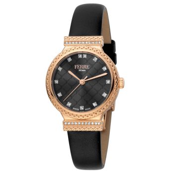 Đồng Hồ Nữ Ferre Milano FM1L149L0031 Black Leather Ladies Watch Màu Đen