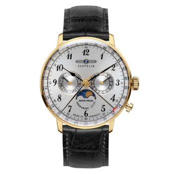 Đồng Hồ Nam Zeppelin LZ 129 Hindenburg Moonphase 70381 Màu Vàng Đen