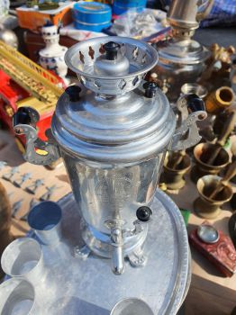 Ấm nước Samovar Liên Xô nguyên bộ khay và ly