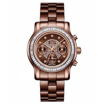 Đồng Hồ Nữ JBW Laurel 9 Diamonds & Swarovski Crystal Baguette Bezel Watch J6330L Màu Nâu