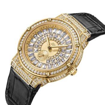 Đồng Hồ Nữ JBW J6384A Gold Crystal Black Leather Ladies Watch Màu Vàng Trắng