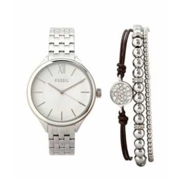 Set Đồng Hồ + Vòng Tay Nữ Fossil Silver Tone Watch And Bracelet BQ3079SET Màu Bạc