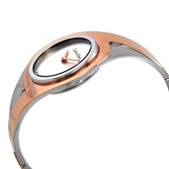 Đồng Hồ Nữ Calvin Klein CK Sensual Silver Dial Ladies Two Tone Medium Bangle Watch K8E2M1Z6 Màu Vàng Hồng