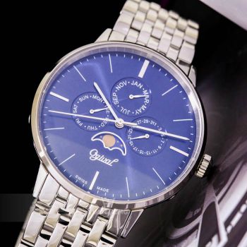 Đồng Hồ Nam Ogival OG1930-6MS X Moon Pharse Màu Bạc - Xanh Blue