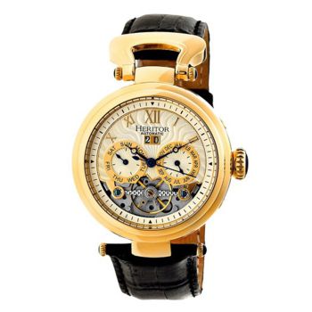 Đồng Hồ Nam Heritor Ganzi Automatic Multi-Function Brushed Dial Black Leather Men's Watch HR3303 Màu Vàng