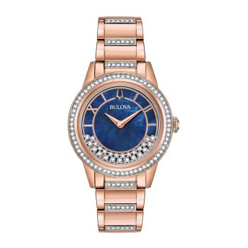 Đồng Hồ Nữ Bulova 98L247 Crystal Swarovski Blue Dial Stainless Steel Màu Vàng Hồng
