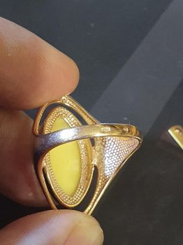 Nhẫn Hổ phách - mặt vàng bơ, nhẫn bạc 925 mạ vàng