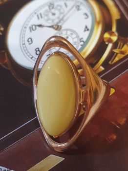 Nhẫn Hổ phách - mặt vàng bơ, nhẫn bạc 925 mạ vàng