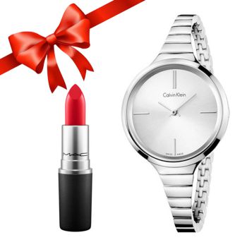 Combo Đồng Hồ Nữ Calvin Klein CK K4U23126 Và Son MAC 811 Red Màu Đỏ Thuần Satin