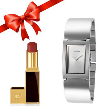 Combo Đồng Hồ Calvin Klein CK K9C2N116 Màu Bạc Và Son Tom Ford Lip Color Màu 27 Đỏ Gạch