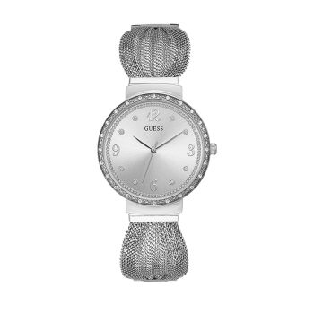 Đồng Hồ Guess Chiffon Quartz Crystal Silver Dial Ladies Watch U1083l1 Màu Bạc