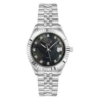 Đồng Hồ Gevril GV2 12407 Naples Swiss Quartz Black MOP Dial Diamond Ladies Watch Màu Bạc Đen