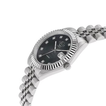 Đồng Hồ Gevril GV2 12407 Naples Swiss Quartz Black MOP Dial Diamond Ladies Watch Màu Bạc Đen