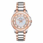 Đồng Hồ Nữ Bulova Diamond White Mother Of Pearl Dial Ladies Watch 98P134 Màu Bạc Phối Vàng Hồng