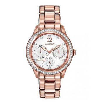 Đồng Hồ Nữ Citizen Silhouette Crystal White Dial Ladies Watch FD2013-50A Màu Vàng Hồng