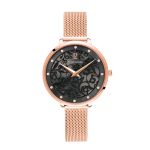 Đồng Hồ Pierre Lannier 039L938 Nữ Quartz Mặt Đen Dây Kim Loại Vàng Hồng