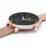 Đồng Hồ Pierre Lannier 039L938 Nữ Quartz Mặt Đen Dây Kim Loại Vàng Hồng