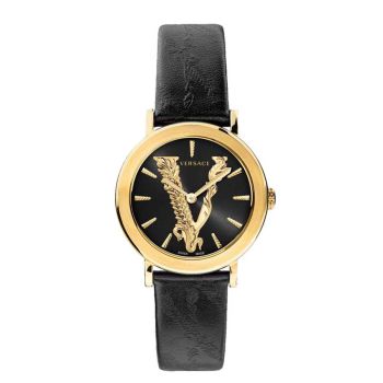 Đồng Hồ Nữ Versace Virtus Black Leather Strap Watch VEHC00119 36mm Màu Đen