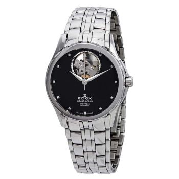 Đồng Hồ Nữ Edox Grand Ocean Open Heart Black 85013 3 NIN Màu Đen Bạc