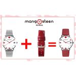 Đồng Hồ Nữ MS520C Mangosteen Seoul Hàn Quốc (Bạc) + Tặng Dây Da (Màu Đỏ)