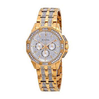 Đồng Hồ Nam Bulova Crystal Silver Dial Yellow Gold-tone Men's Watch 98C126 Màu Vàng Gold