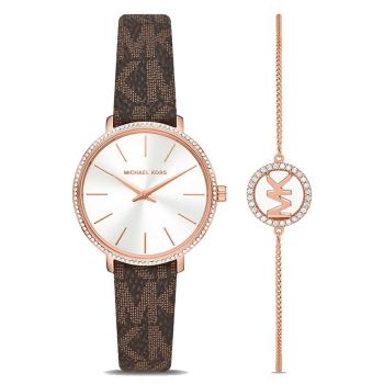 Set Đồng Hồ Nữ Michael Kors MK1036 Pyper PVC Màu Nâu Trắng