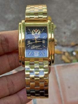 Đồng hồ Nga chữ ký tổng thống dáng vuông mặt đen Dây kim loại 25223DKL