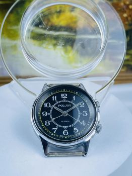 Đồng hồ chuông reo Poljot 18 jewels cọc số học trò mặt đen dạ quang