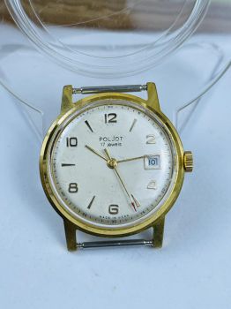 Đồng hồ Poljot 17 jewels máy cơ cót bọc vàng cọc số chẵn lịch lúp