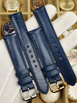 Dây đồng hồ da bò khâu tay cực chất size 18 màu xanh DAY40