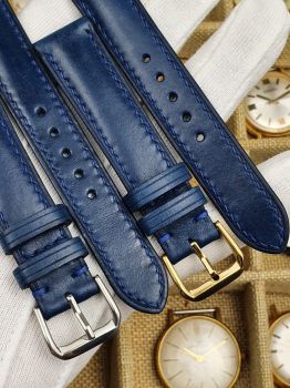 Dây đồng hồ da bò khâu tay cực chất size 18 màu xanh DAY40