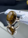 Nhẫn Hổ phách Nga bọc bạc 925 mạ vàng màu rêu mặt oval  NHP230225-03
