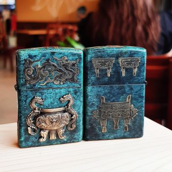 Bật lửa Zippo 252BL021 giả cổ đỉnh đồng Song Long