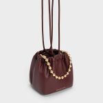 Túi Xách Nữ Charles Keith CNK Aldora Beaded Handle Bucket Bag CK2-10781947 Màu Nâu Chocolate