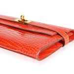 Ví Cầm Tay Nữ Hermès Tangerine Shiny Alligator Classic Kelly Wallet GHW Màu Cam