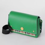 Túi Đeo Chéo Burberry Leather And Vintage Check Note Crossbody Bag Màu Xanh Green